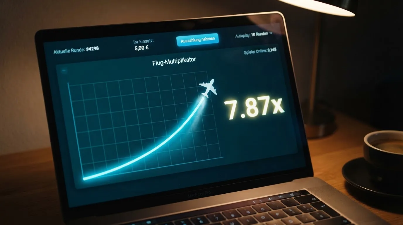 Nahaufnahme eines Bildschirms mit einem ansteigenden Zahlenwert neben einer aufsteigenden Flugzeug-Grafik.