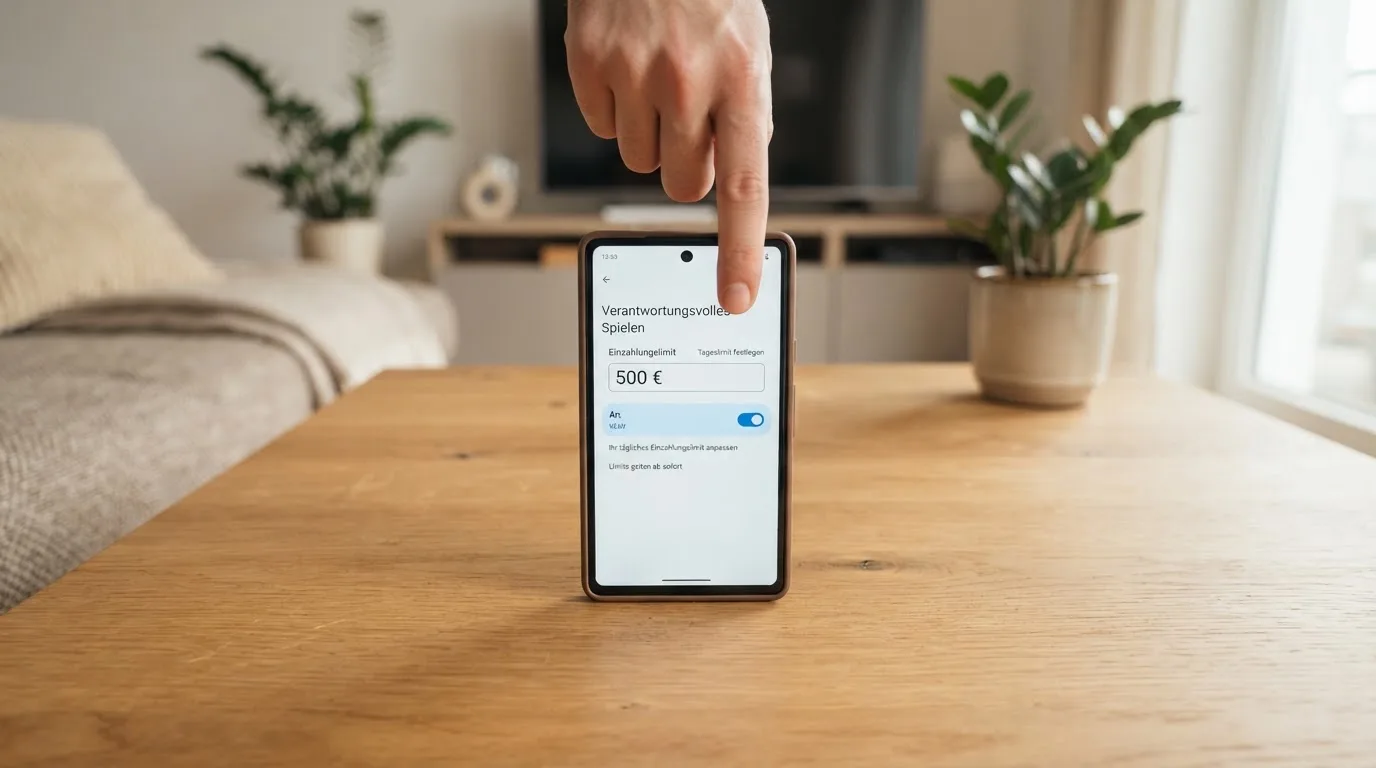 Bildschirm einer App mit einem Einstellungsmenü, in dem ein Einzahlungslimit eingegeben wird.