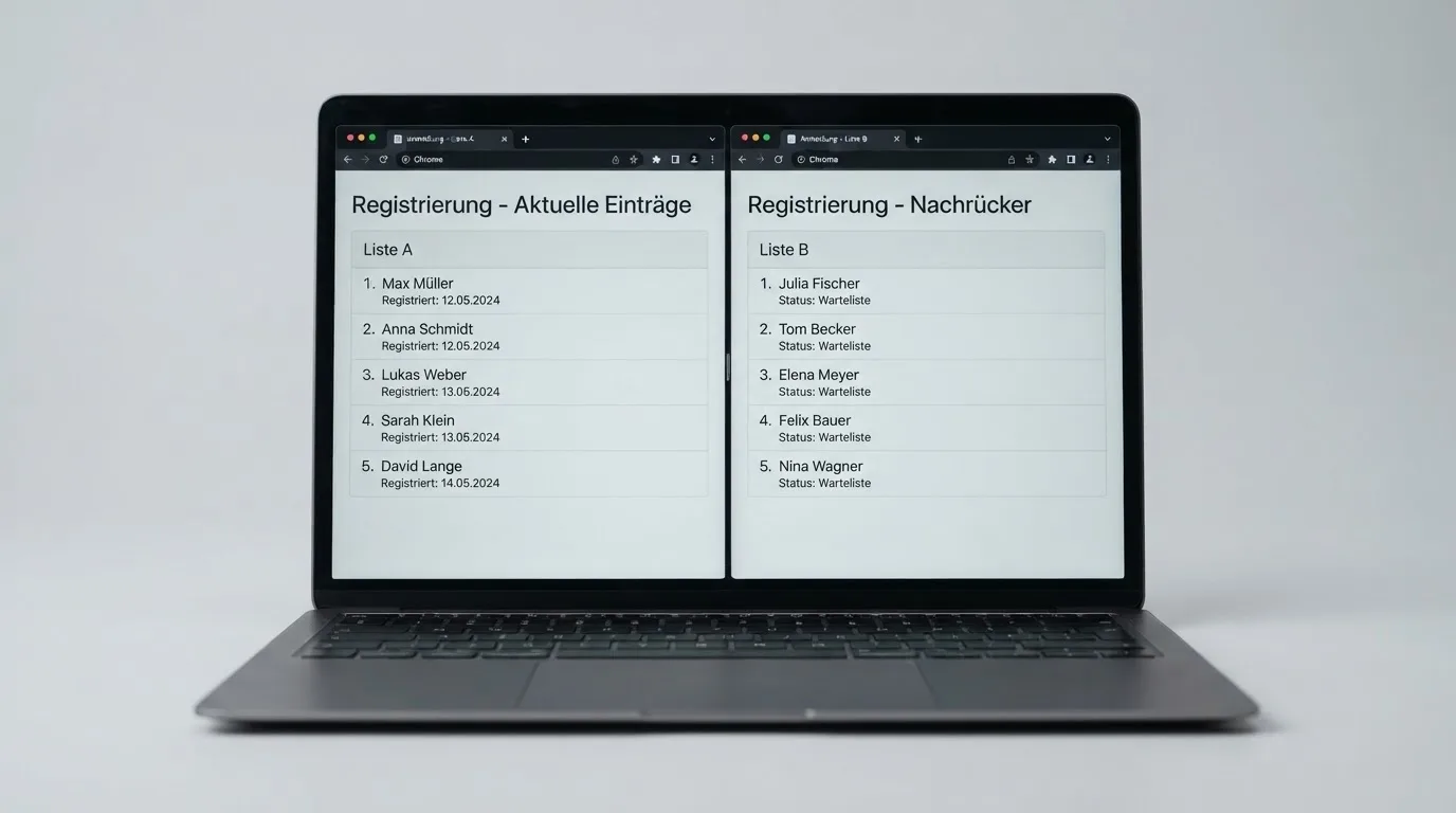Zwei nebeneinander geöffnete Browser-Tabs auf einem Laptop-Bildschirm.