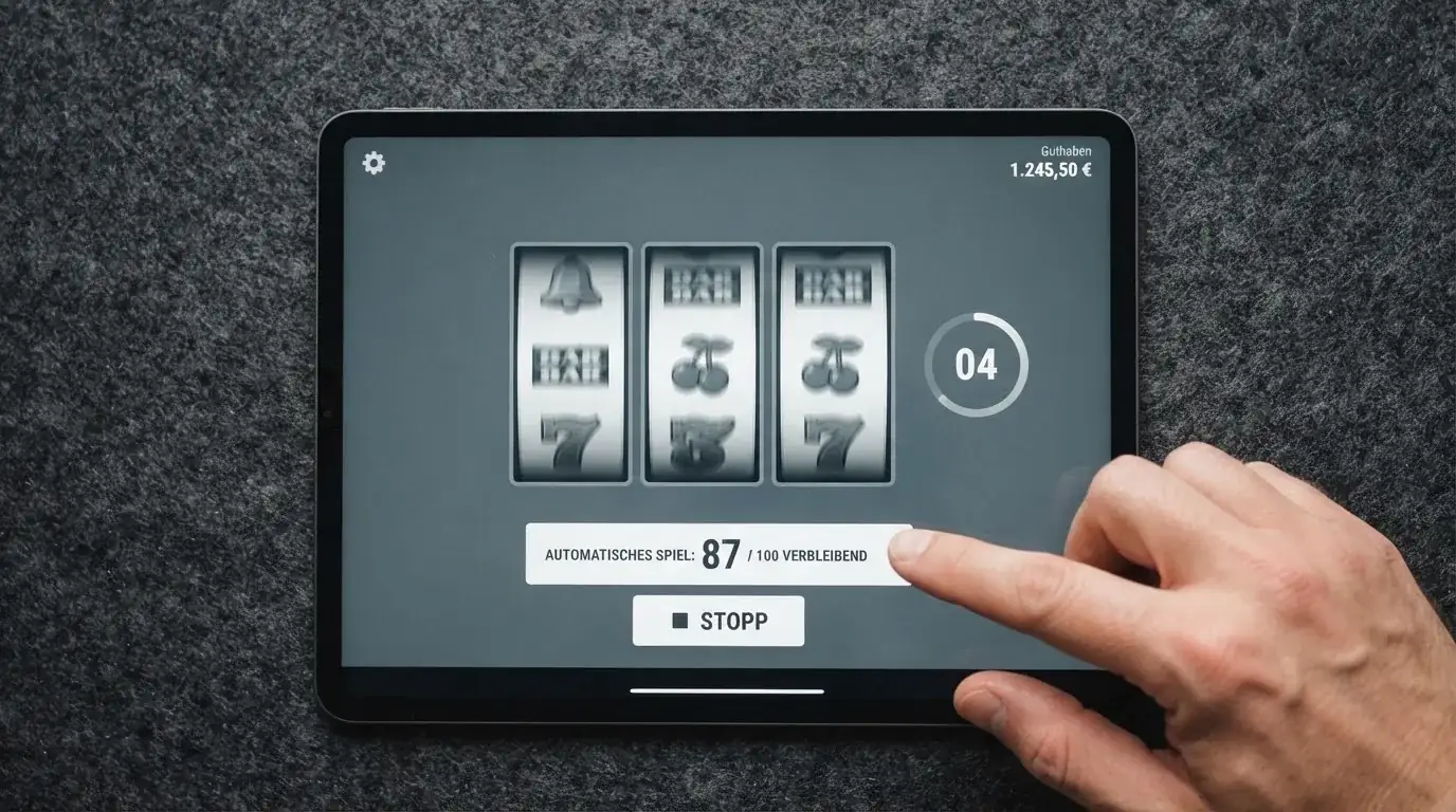 Schematische Darstellung eines automatisch ablaufenden Spins auf einem Tablet-Bildschirm.